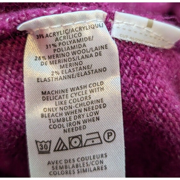 Loft Size M Sweater Merino Wool Blend Cowl Neck Side Buttons Tunic Fuchsia - Picture 8 of 10